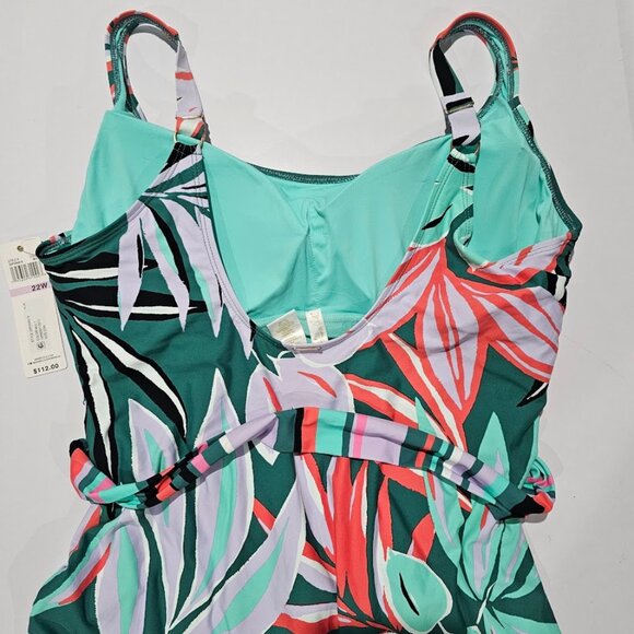 Anne Cole Plus Size Zesty Tropical Belted Scoop-Neck One-Piece Swimsuit - Picture 9 of 12